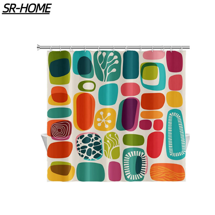 SRHOME Boho Shower Curtain Retro Colour Geometric Modern Minimalist
